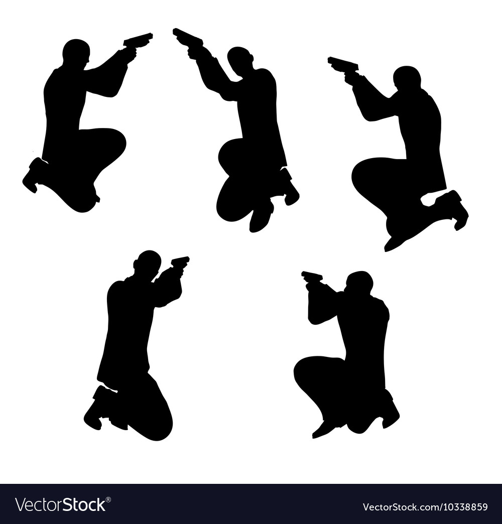 Gunman businessman silhouette in black Royalty Free Vector