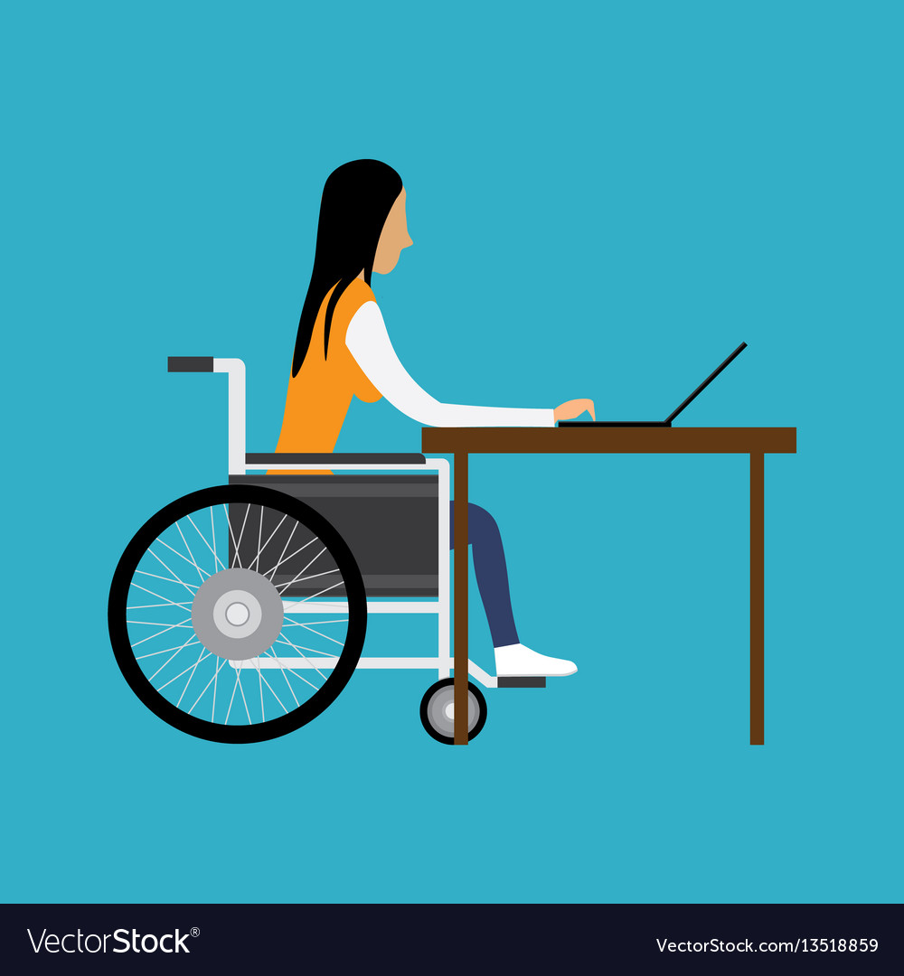 Handicapped woman working with laptop