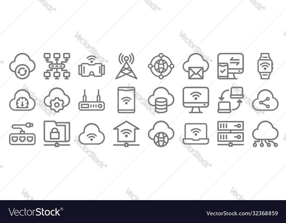 Network line icons linear set quality vector image Network line icons linear set quality