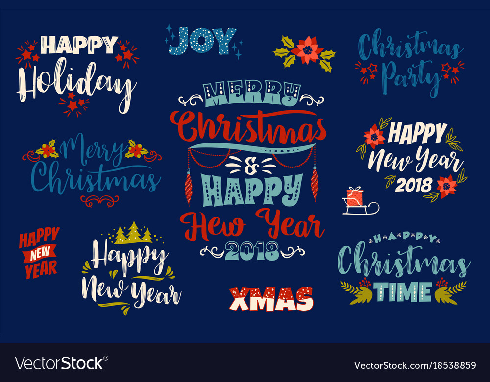 Set of christmas and happy new year lettering