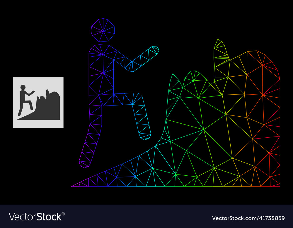 Spectrum gradient polygonal net climbing person vector image Spectrum gradient polygonal net climbing person