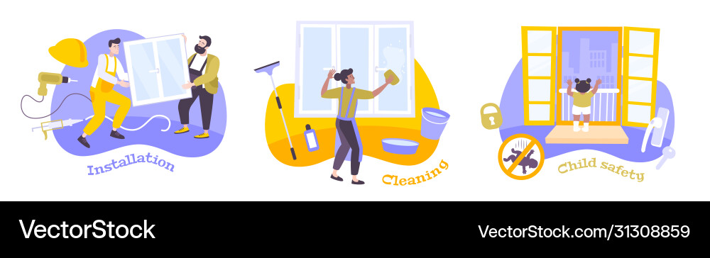 Windows flat compositions set Royalty Free Vector Image