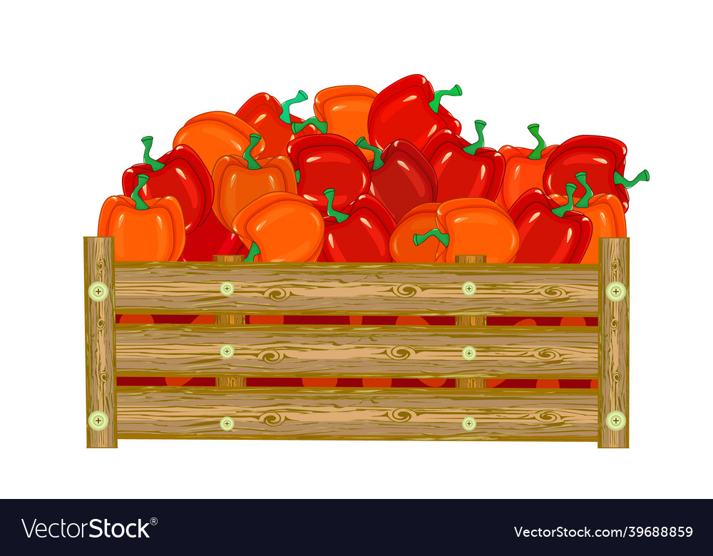 Wooden box with bell peppers