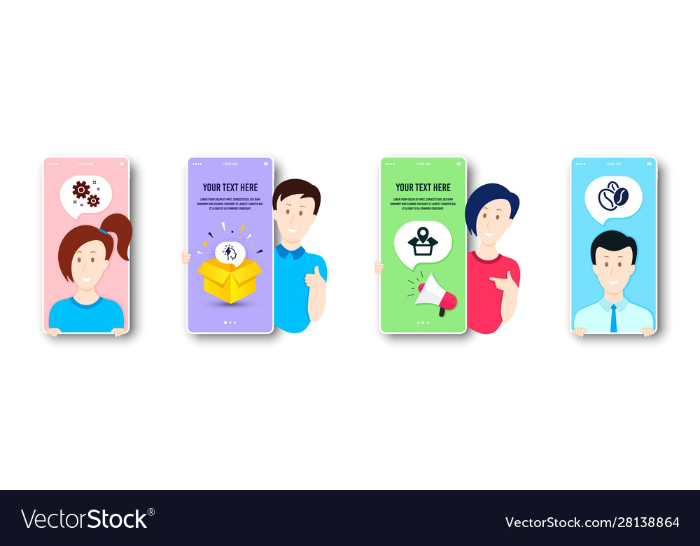 Brainstorming work and package location icons set vector image Brainstorming work and package location icons set