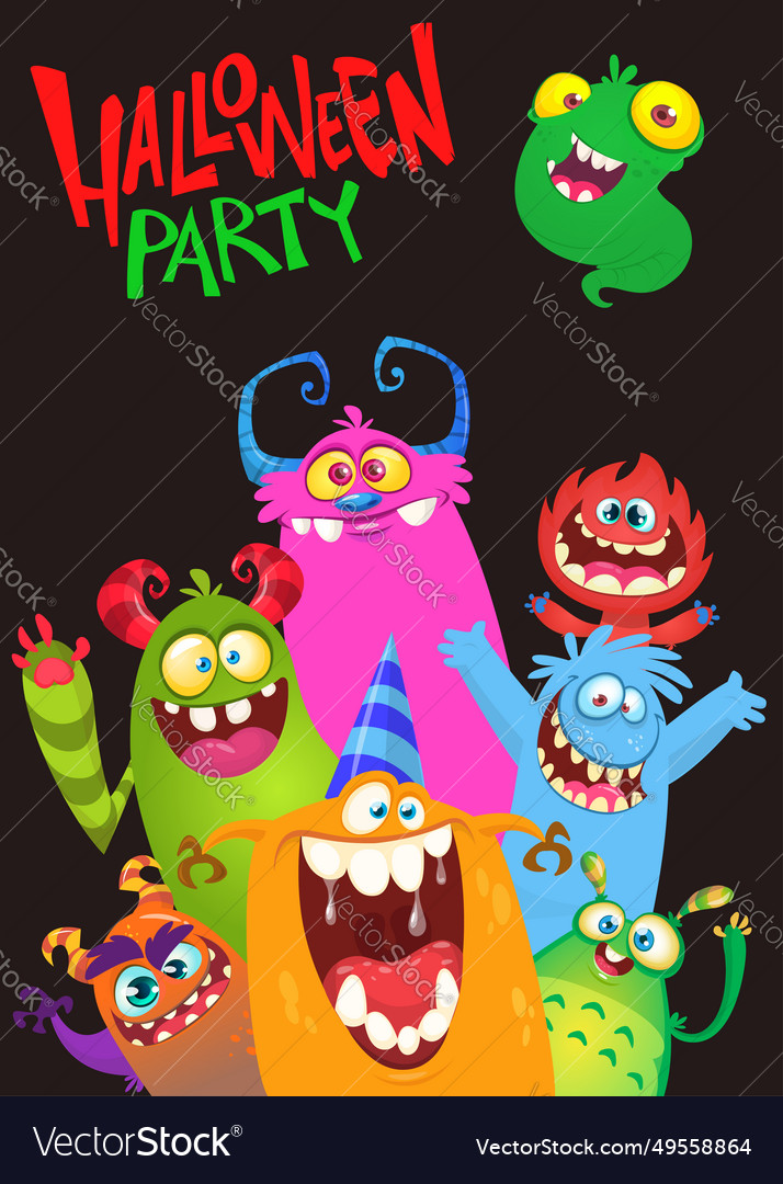 Cartoon monsters set birthday party invitation