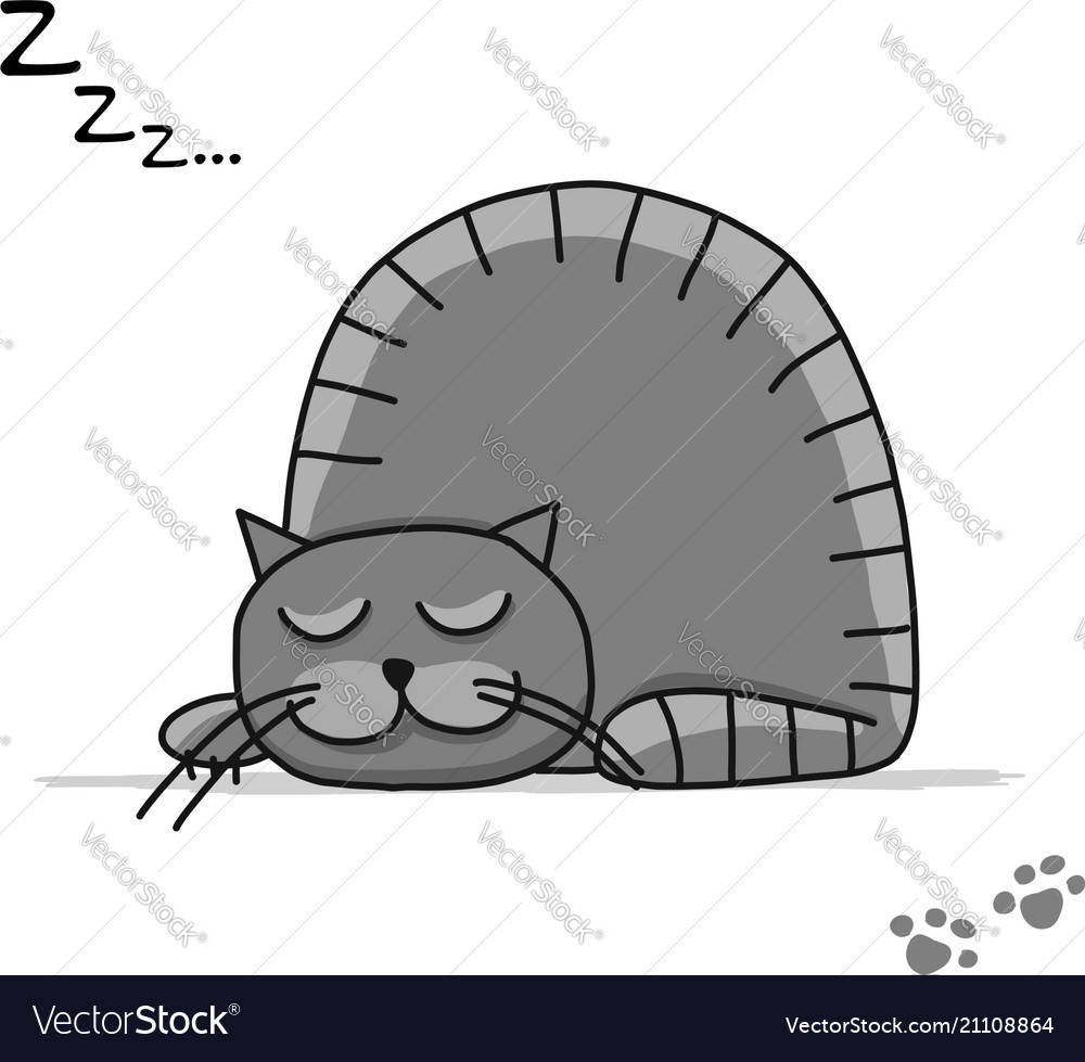 Cute sleeping cat sketch for your design