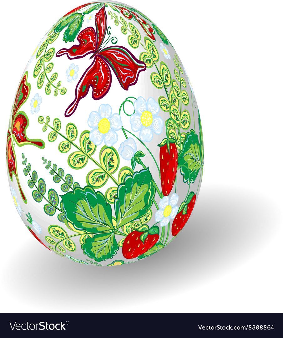 Easter egg with bright floral pattern strawberry