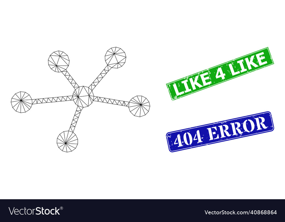 Grunged like 4 stamps and triangular mesh vector image Grunged like 4 stamps and triangular mesh
