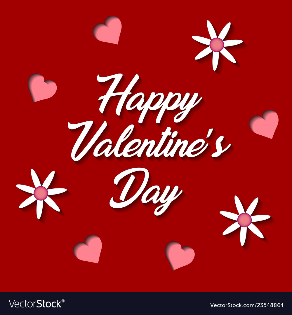 Happy Valentines Day Lettering On Red Background Vector Image