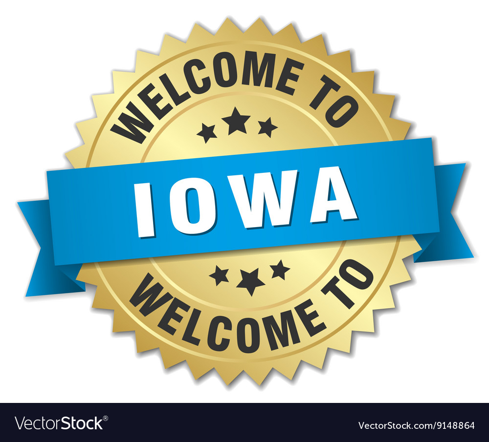 Iowa 3d gold badge with blue ribbon