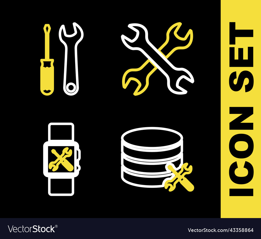 Set line crossed wrenchs database server service vector image Set line crossed wrenchs database server service