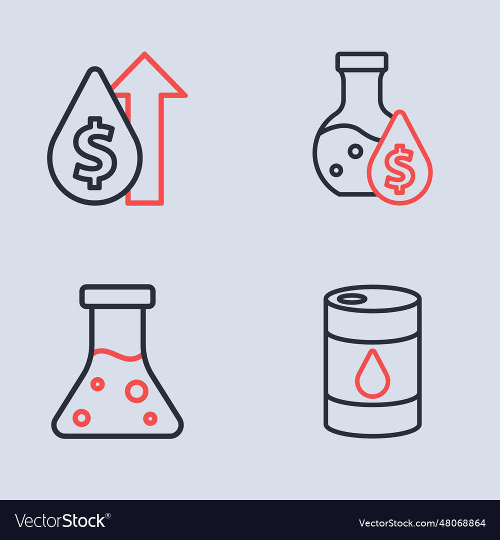 Set line oil petrol test tube barrel oil and Vector Image