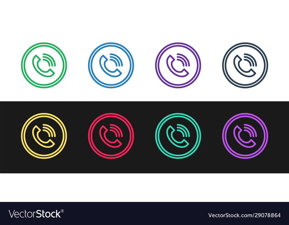 Set line phone call icon isolated on black