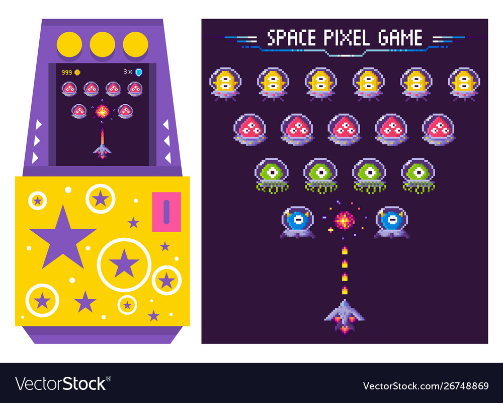 Arcade game machine with alien monsters vector image Arcade game machine with alien monsters