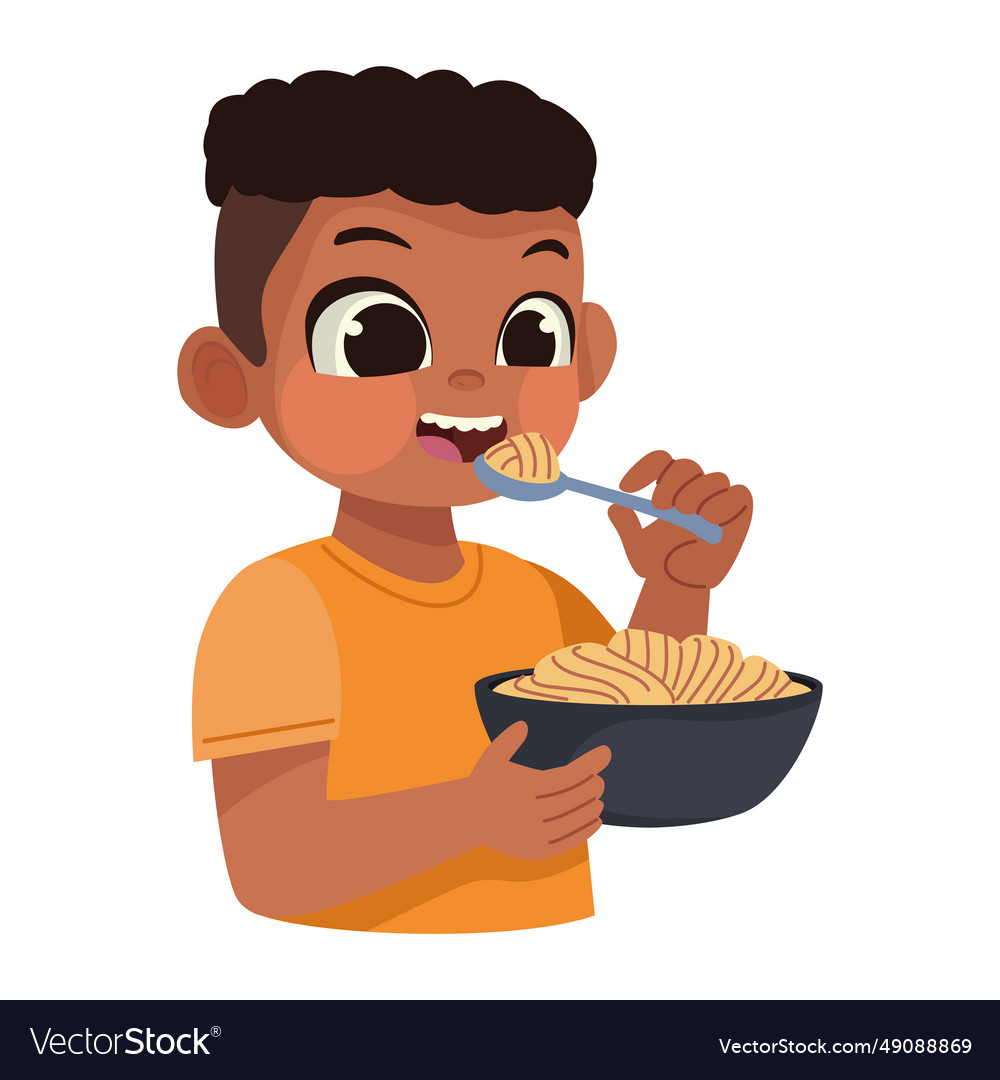 Boy eating noodles Royalty Free Vector Image - VectorStock