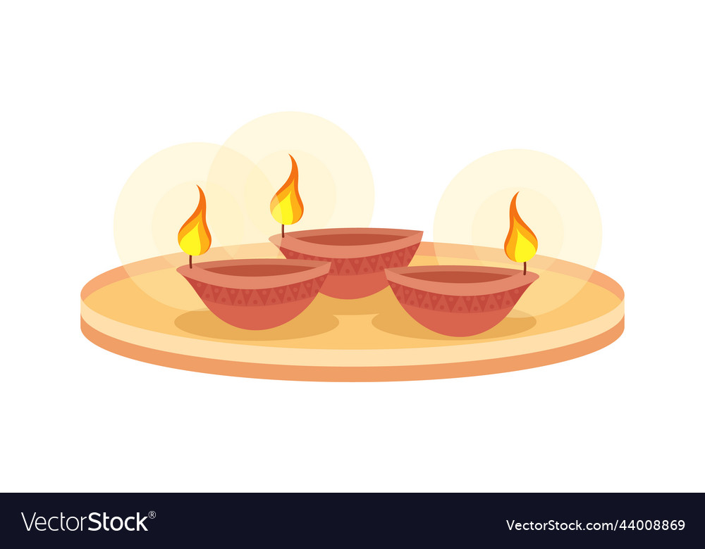 Burning oil lamps on tray semi flat color objects Vector Image