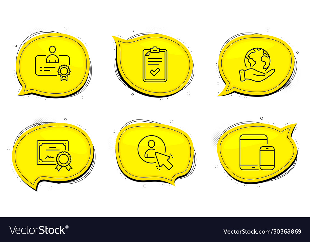 Certificate mobile devices and user icons set vector image Certificate mobile devices and user icons set