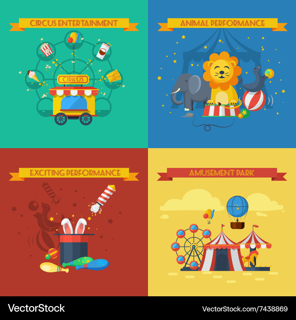 Circus flat set Royalty Free Vector Image - VectorStock