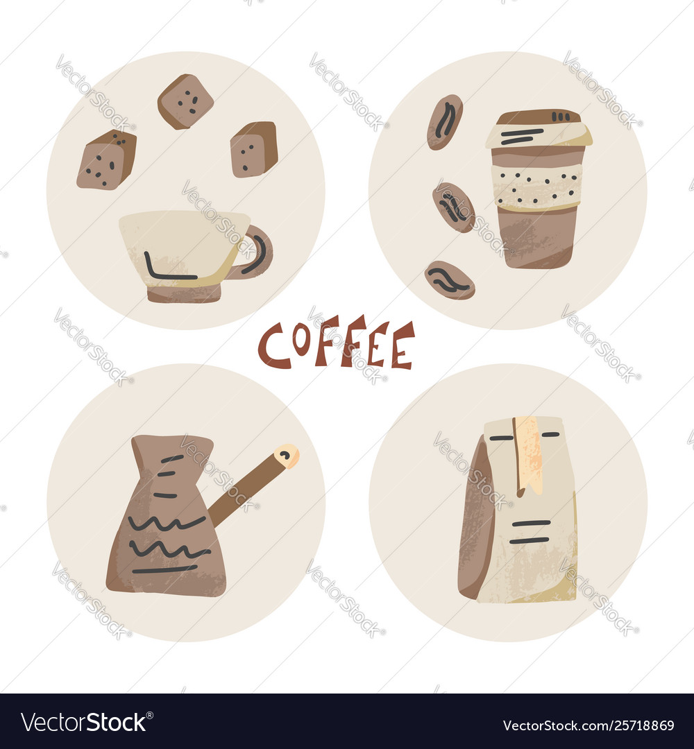 Coffee set objects cards design elements