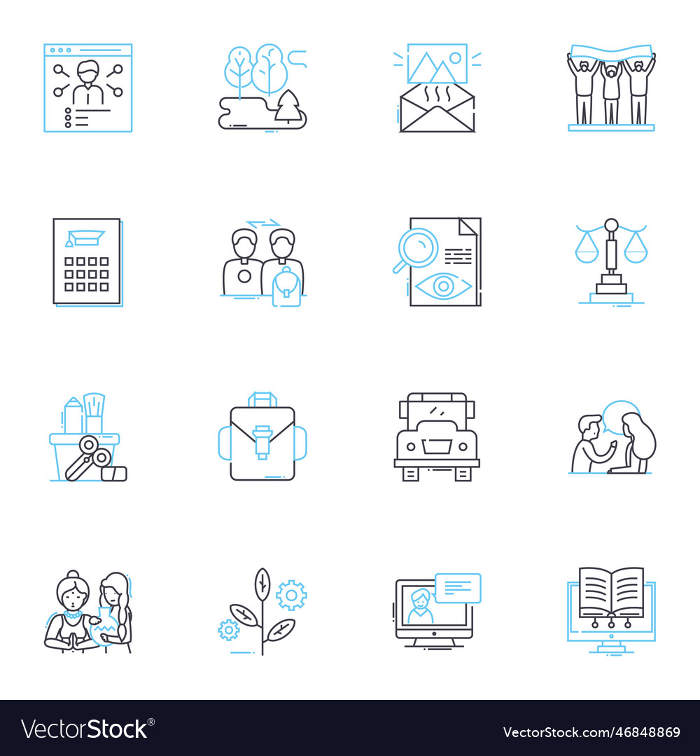 College learning linear icons set education