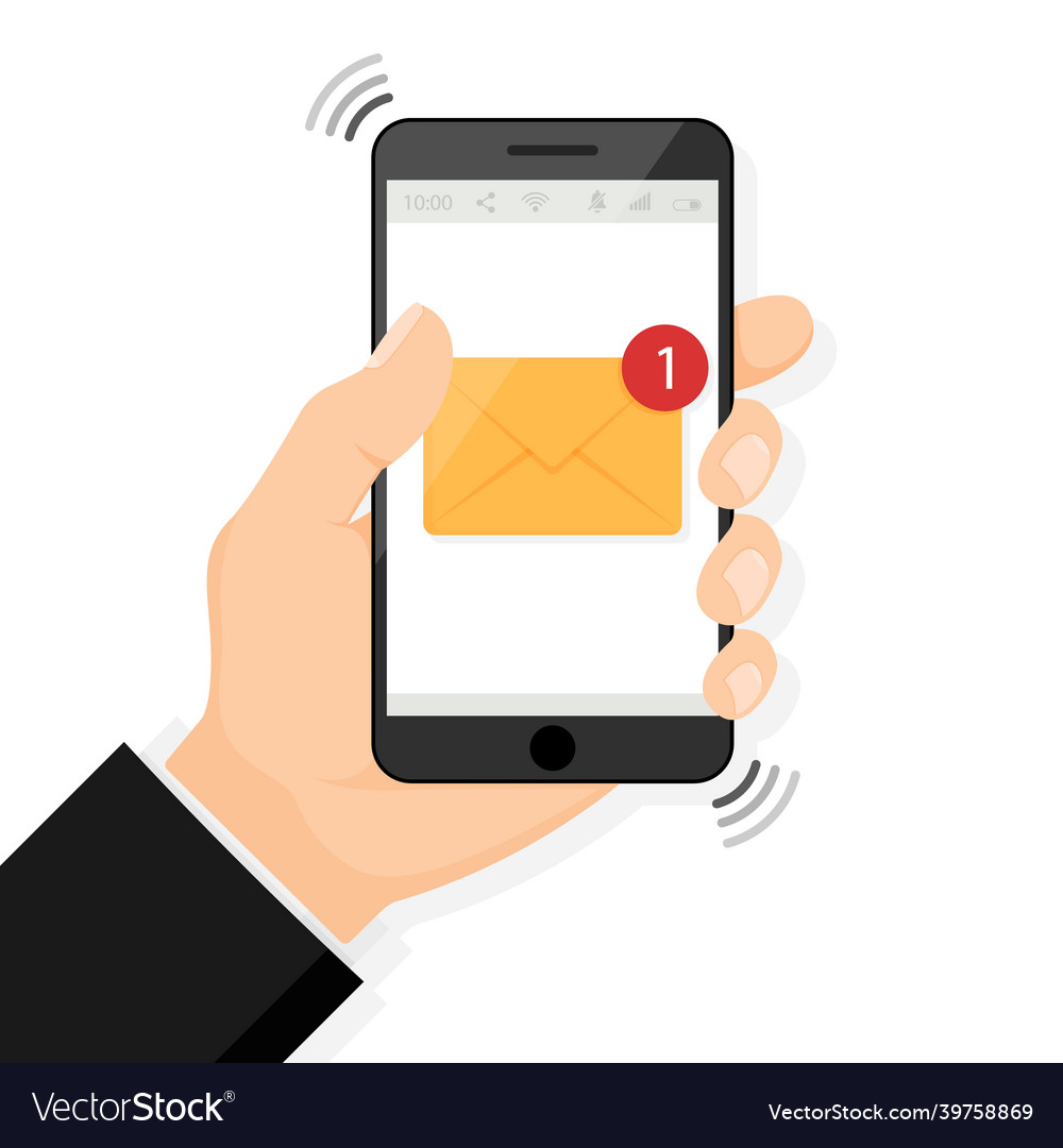 Hand holding smartphone with new email