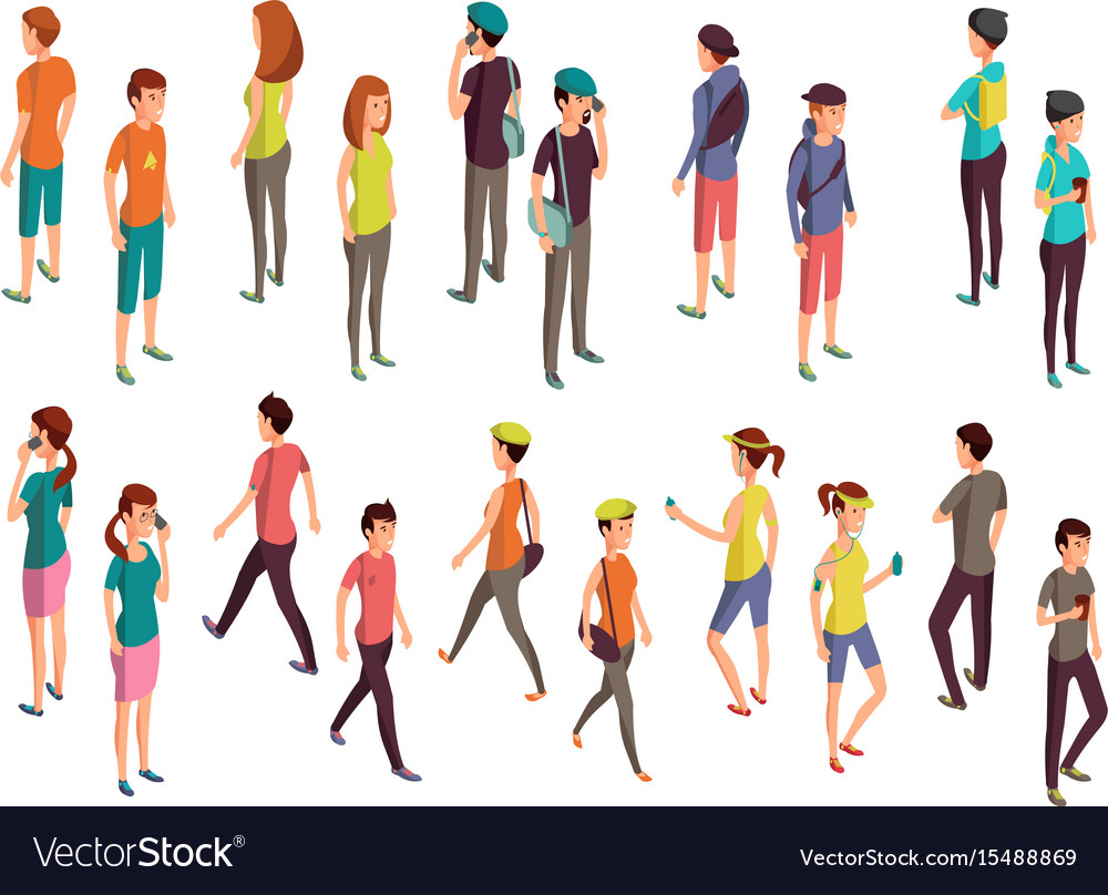 Isometric 3d people young casual persons Vector Image