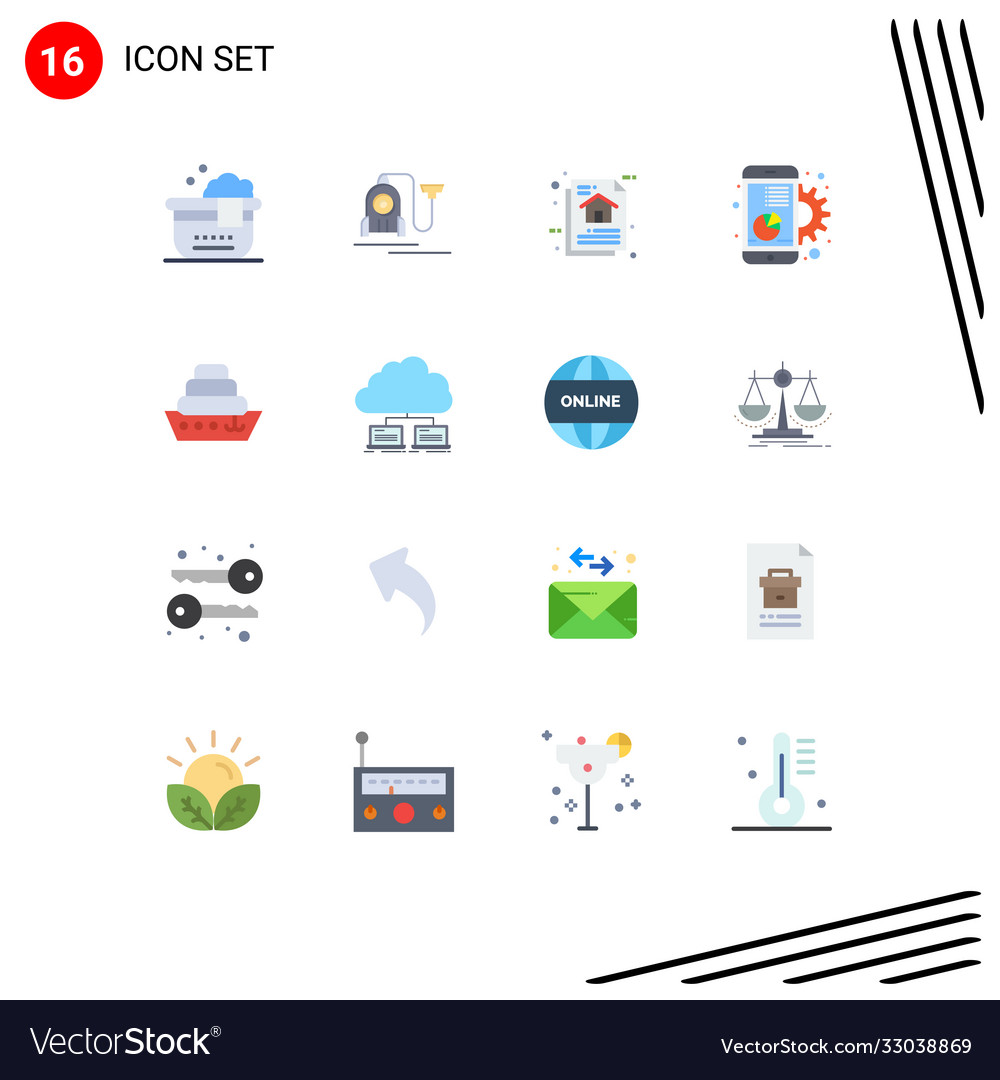 Modern set 16 flat colors pictograph cruise