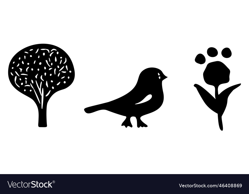 Set of bird and botanical motif collection