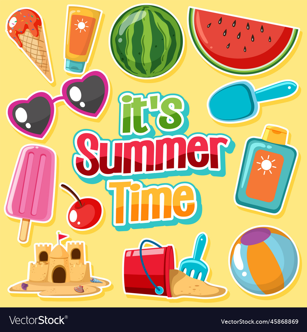 Set of summer beach objects vector image Set of summer beach objects
