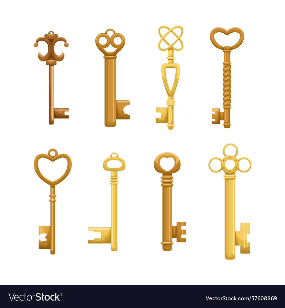 Set retro keys in flat style Vector Image Set retro keys in flat style