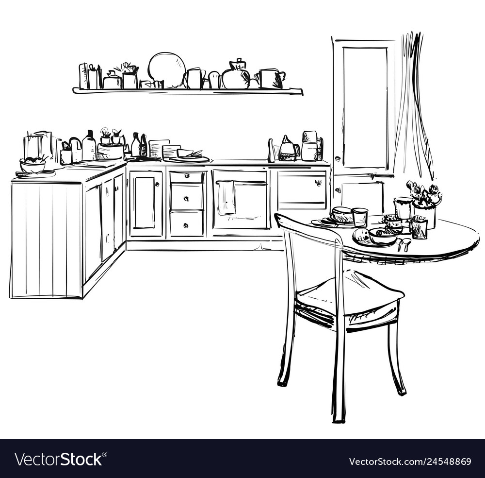 Kitchen furniture Sketch in line style  Stock Illustration 32360361   PIXTA