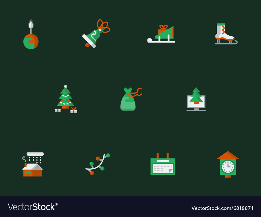 Christmas flat icons on dark green