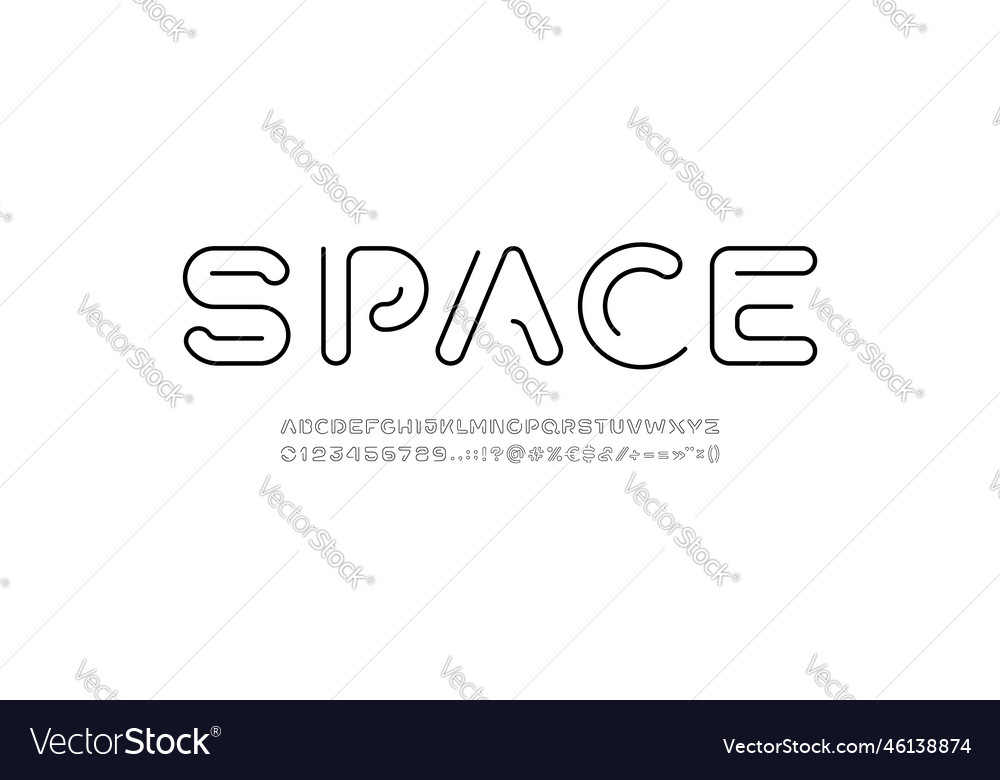 Digital style alphabet font from rounded line vector image Digital style alphabet font from rounded line
