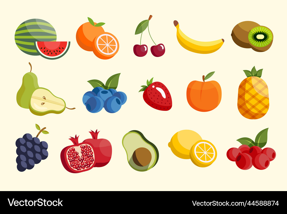 Flat fruit set Royalty Free Vector Image - VectorStock