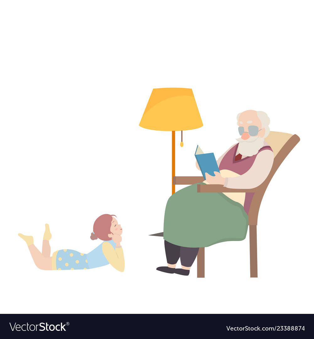 Grandfather and granddaughter cartoon characters