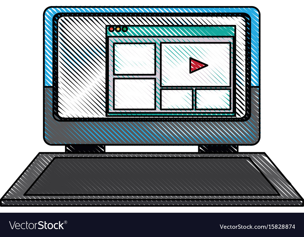 Laptop with screen video play button page web