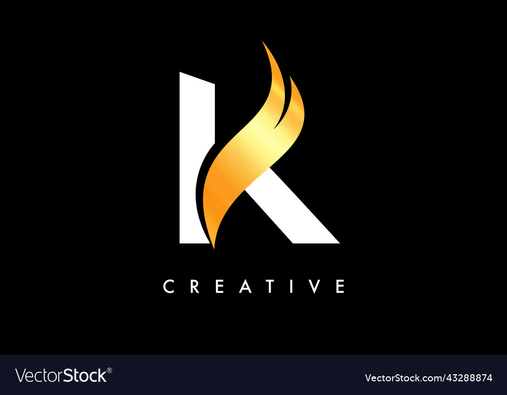  Letter k logo icon design with golden swoosh Vector Image