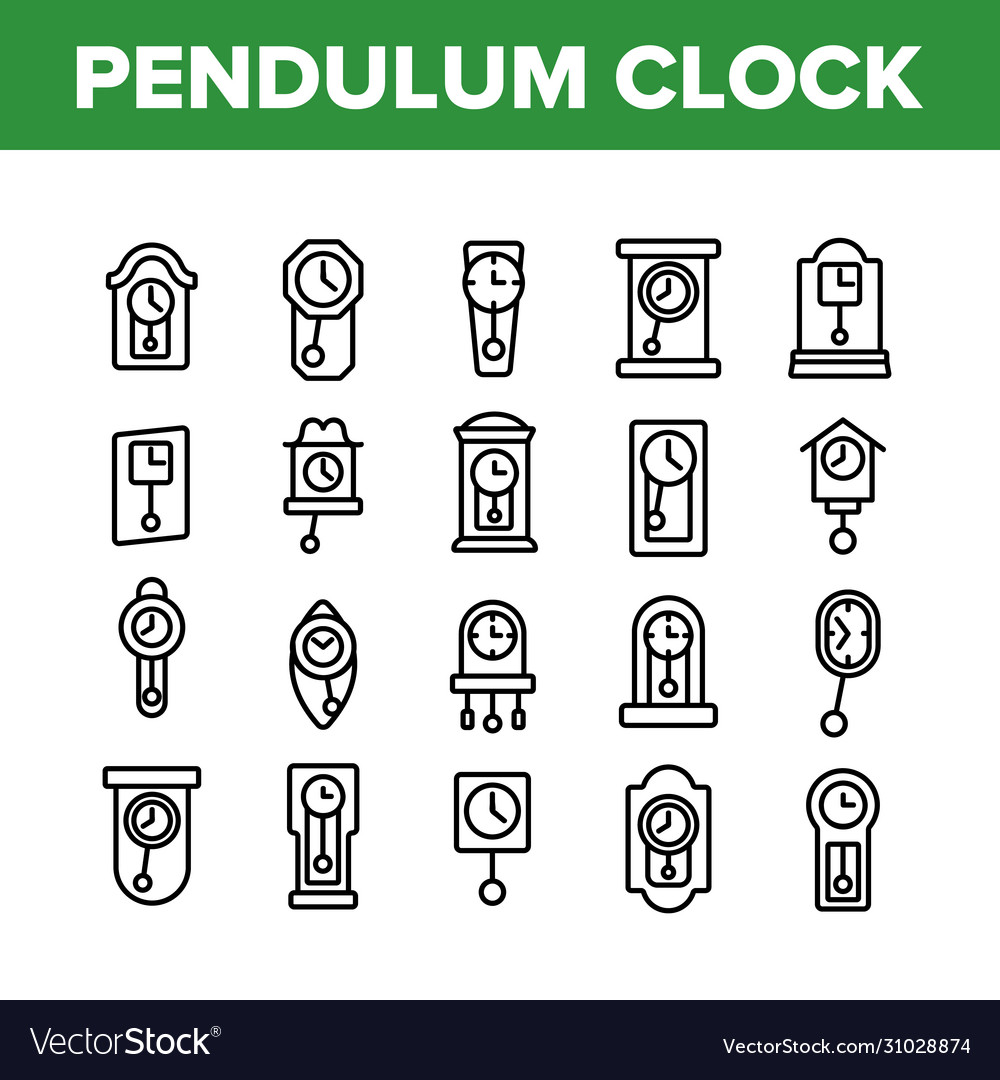 Pendulum clock device collection icons set vector image Pendulum clock device collection icons set