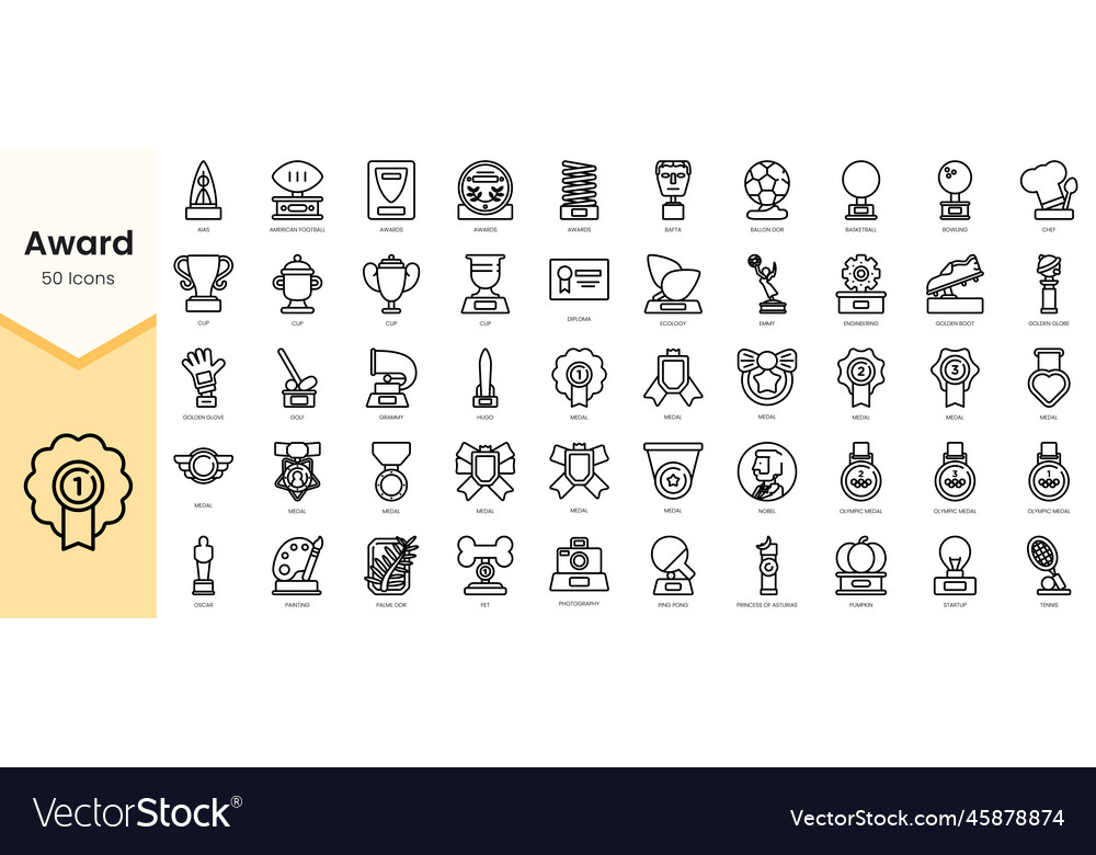 Set of award icons simple outline style pack