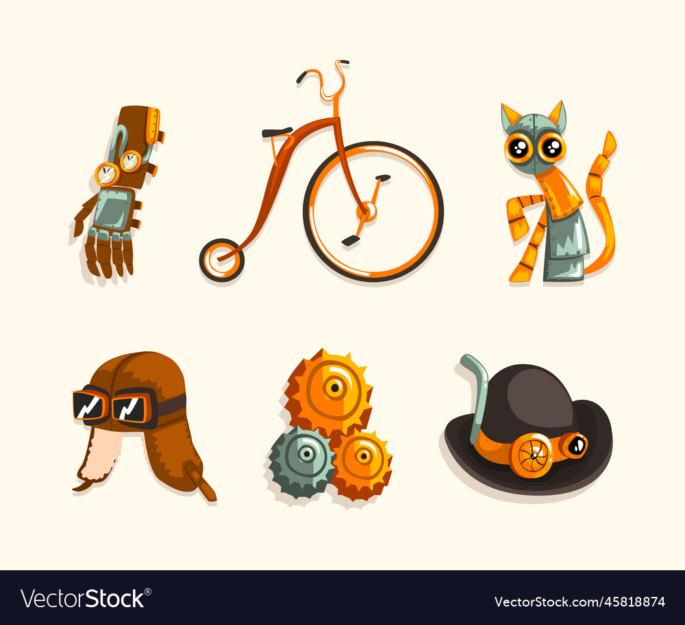 Steampunk fictional objects and mechanism vector image Steampunk fictional objects and mechanism