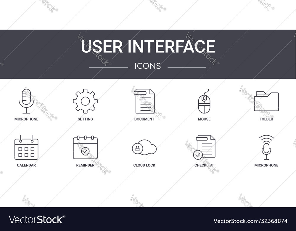 User interface concept line icons set contains vector image User interface concept line icons set contains