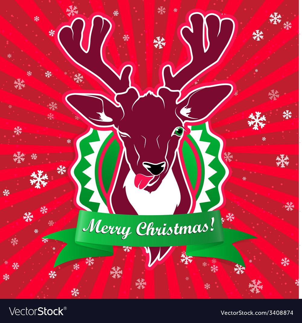 Winking and show its tongue deer with christmas