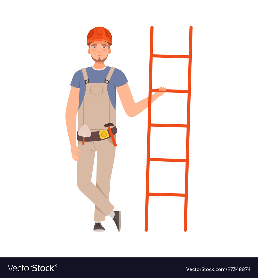 Young man with a beard holds a ladder Royalty Free Vector