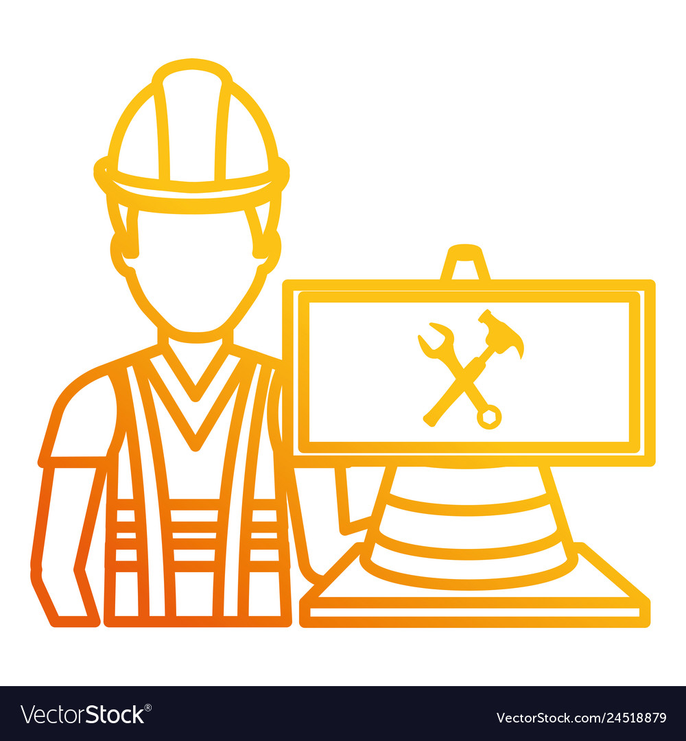 Builder with cone and signal character vector image Builder with cone and signal character