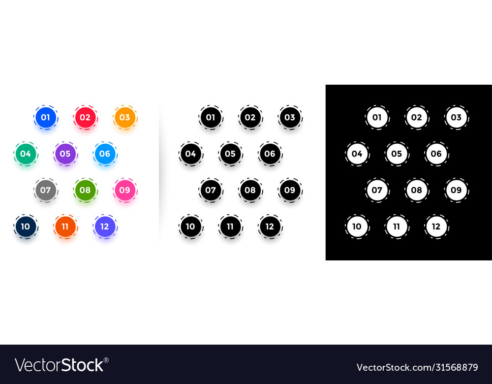 Circular bullet points numbers from one to twelve vector image Circular bullet points numbers from one to twelve