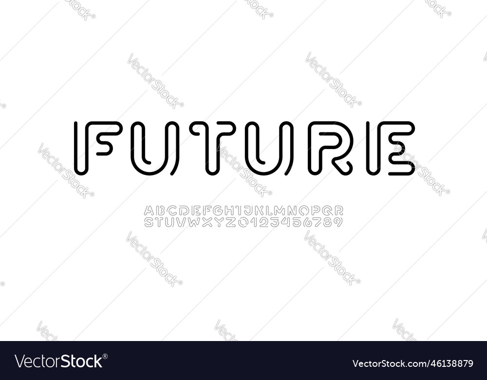 Digital style alphabet future font from round line vector image Digital style alphabet future font from round line