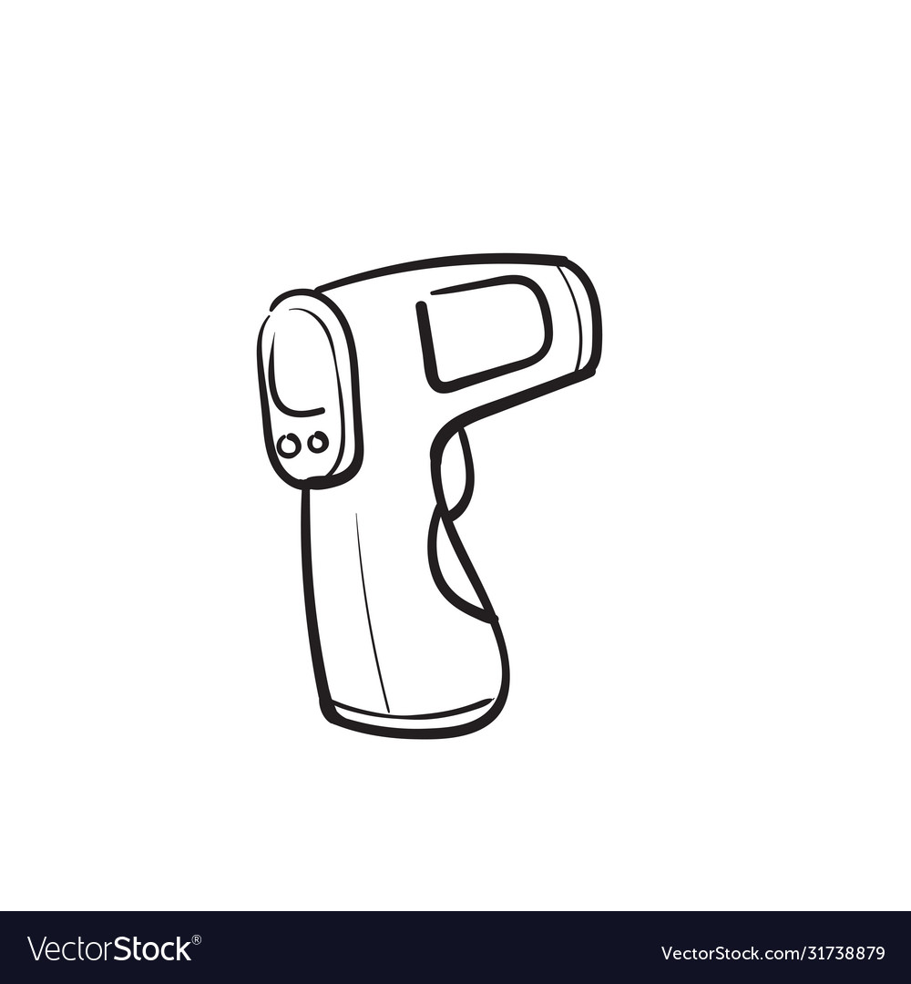 Hand drawn thermometer gun doodle Royalty Free Vector Image