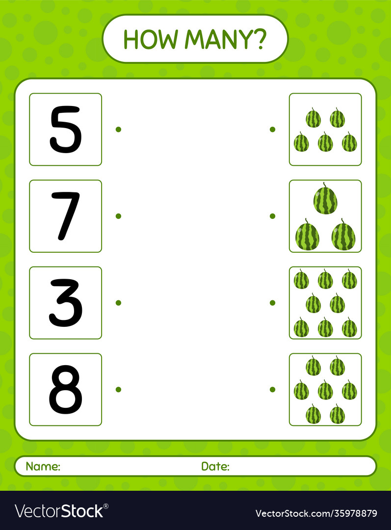 How many counting game with watermelon worksheet vector image How many counting game with watermelon worksheet