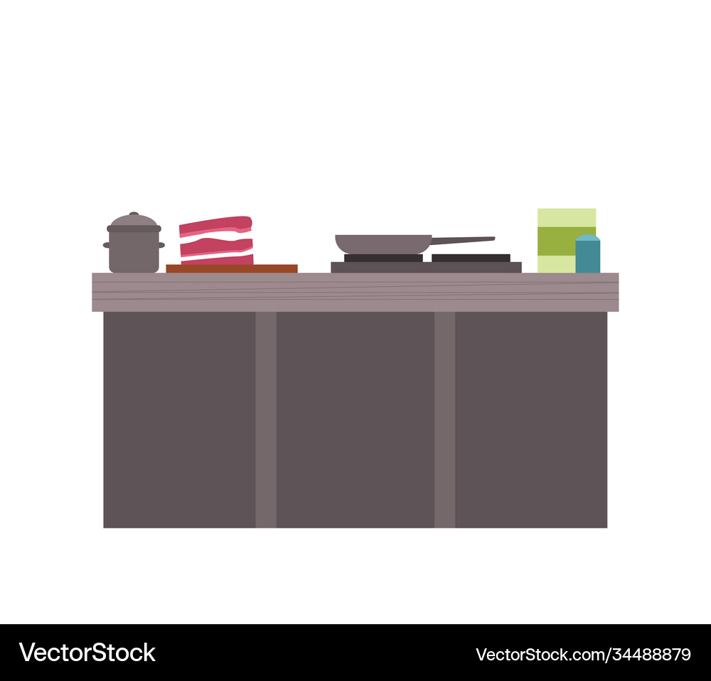 Kitchen workplace with utensils for cooking flat Vector Image