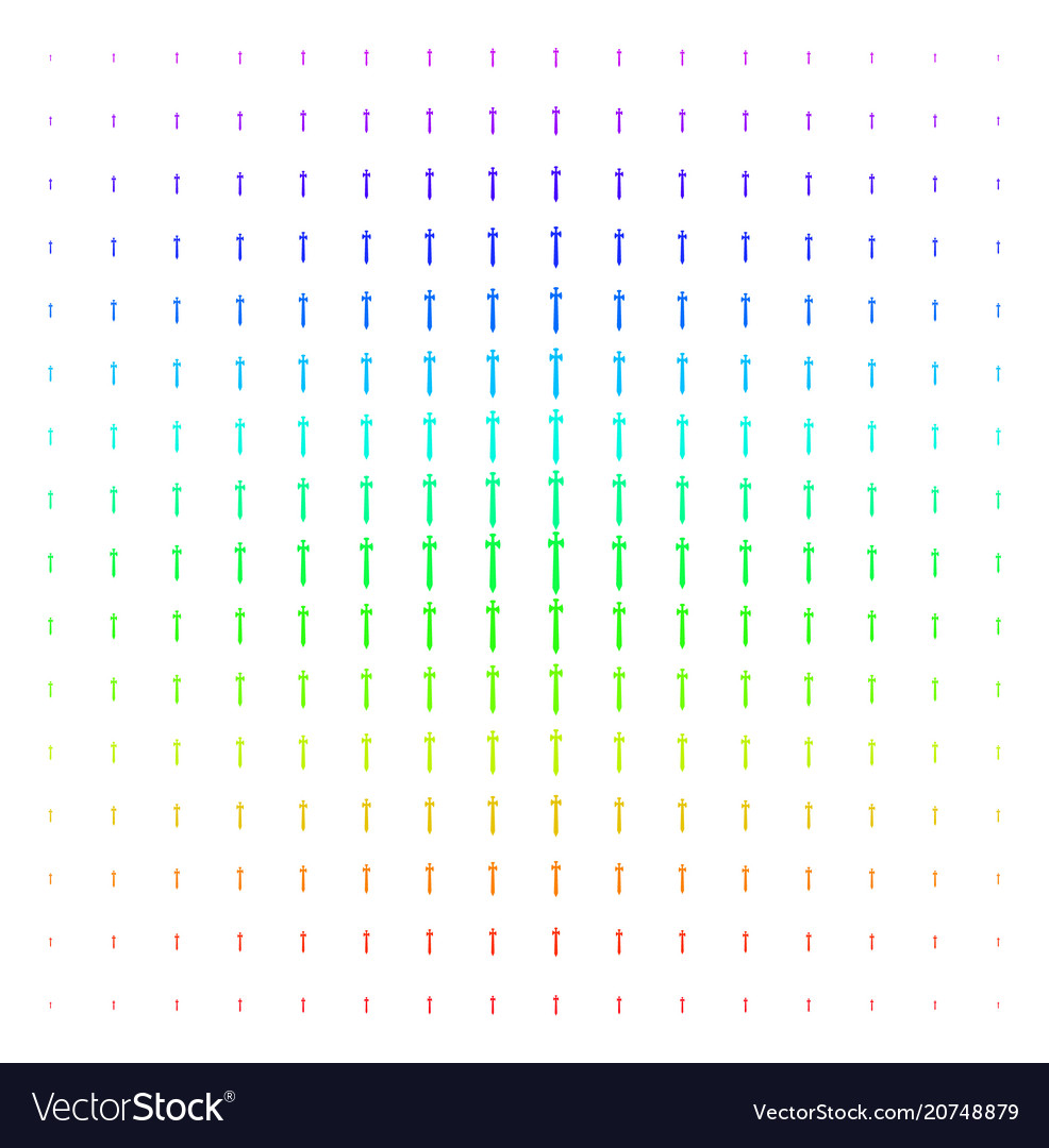 Medieval sword icon halftone spectrum effect vector image Medieval sword icon halftone spectrum effect